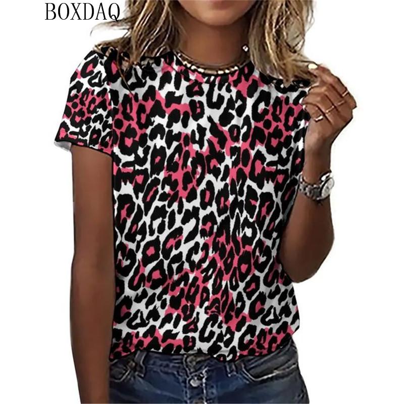 Damen Sommer T-Shirt 3D Druck Kurzarm Rundhals Leopardenmuster Mode T-Shirt Lose Lässig Übergroße Damen Tops T-Shirt
