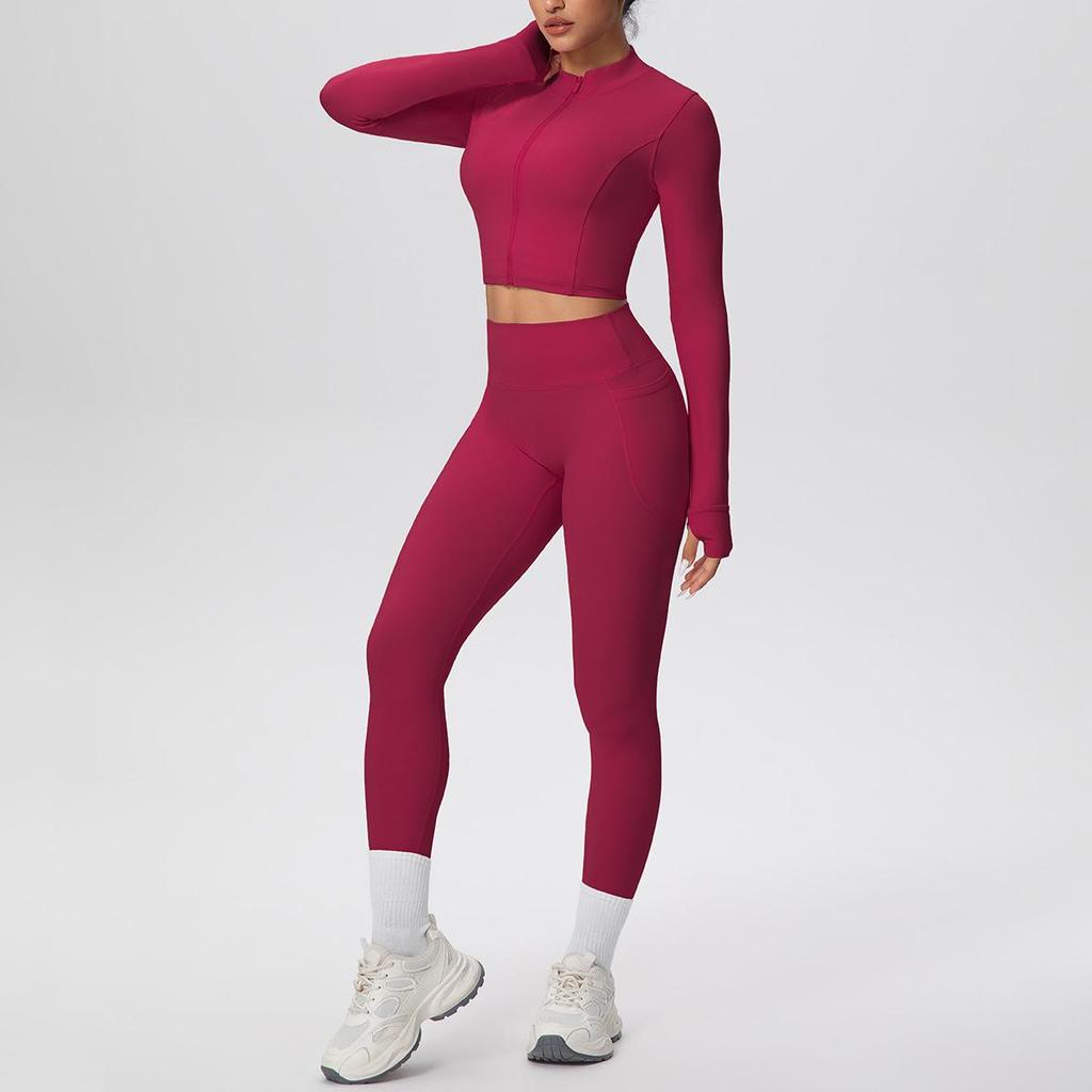 High-Waist Thumb-Hole Zipper Yoga Jacket and Butt-Lifting Leggings Set