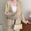 New Autumn and Winter Gentle Niche Medium and Long Solid Color Pocket Knitted Cardigan Soft Waxy Sweater Jacket Women