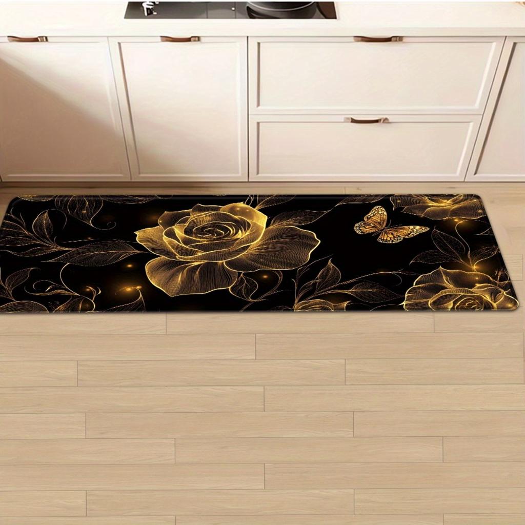 1Pcs Anti Fatigue Kitchen Rugs,Luxury Floral Design Waterproof Non-Slip Thick Cushioned Kitchen Mat Heavy Duty Comfort Standing Mat for Kitchen