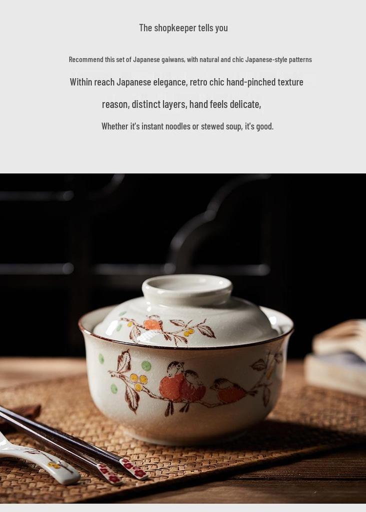 6,5" Keramik-Nudelschale mit Deckel - Bento-Box-Stil für Studenten, Ramen, Reis und Mensa-Geschirr.