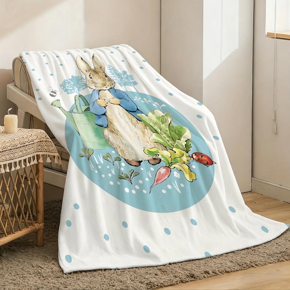 P-Peter Rabbit printing Throw Lightweight 240g Flannel Blanket Soft Skin-friendly for Summer Cooling 75x90cm