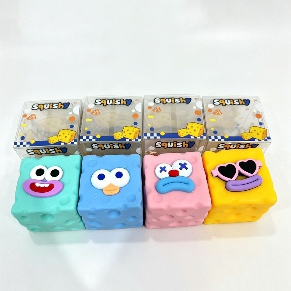 Crunchy Cheese Squeezed Cube Sausage Mouth Soap Fidget Toy Cheese Stress Ball Office Desk Toy