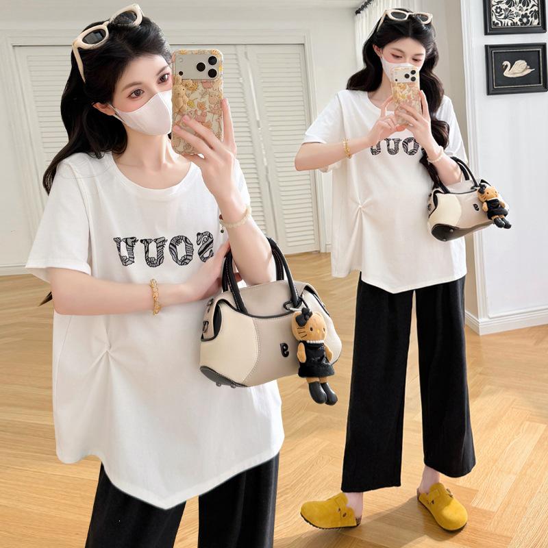 2026 Maternity Plus Size Short-Sleeve T-shirt - Versatile Spring/Summer Fashion for Trendy Moms 4XL