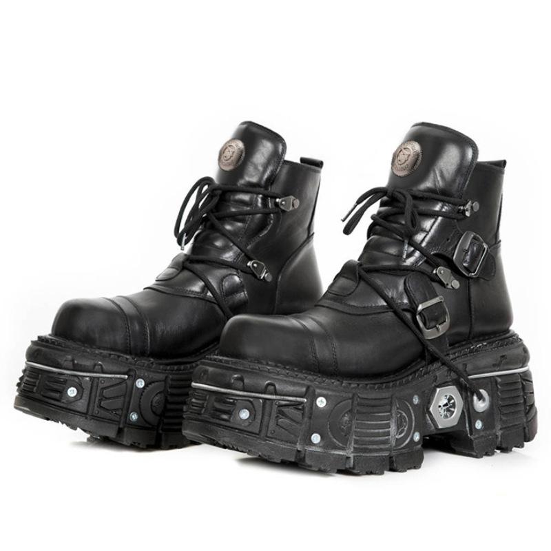 Dark Gothic Chunky Platform Leather Combat Boots Handmade Punk Ankle Boots for Women