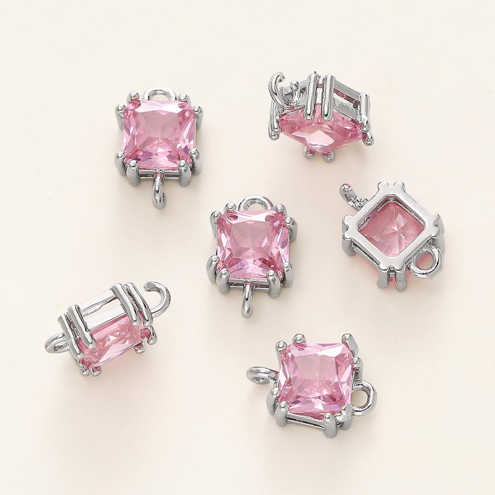 4/6Pcs 14/18K Gold Color Plated Zircon Single Hole Love Heart Double Hole Square Pendants For DIY Jewelry Making Findings