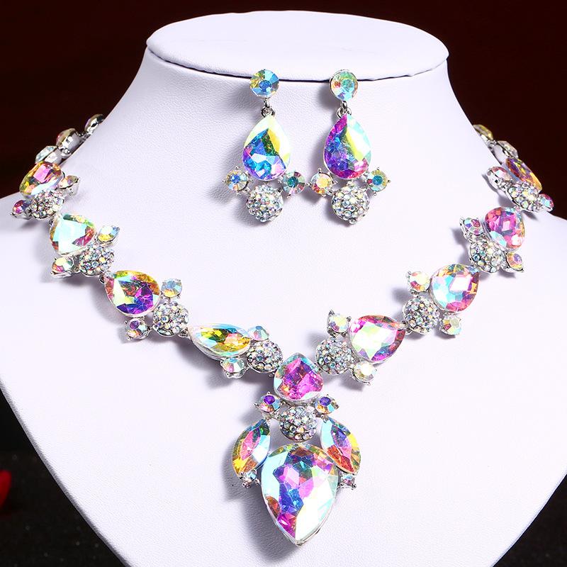 Versatile Water Drop Gem Necklace Earrings Set Women'S Banquet Dress Accessories