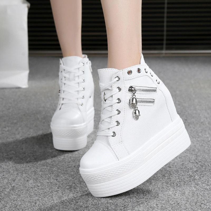 Women's Canvas Shoes Wedges Heel Thick Bottom Increased Casual Shoes High-heeled Platform Lace Up Wedge Sneakers