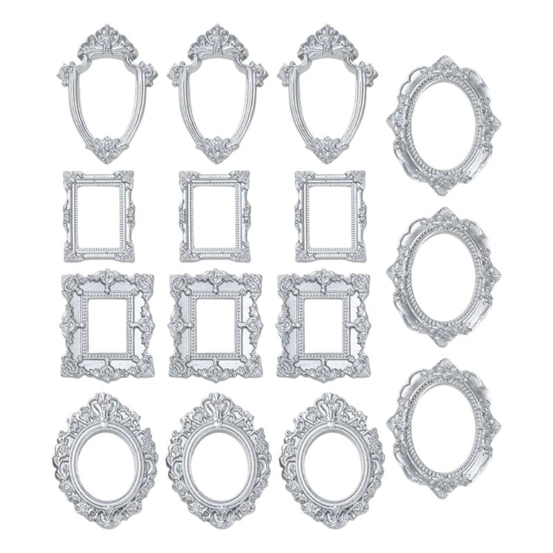 Assorted 15Pcs Resin Miniature Photo Frame with Intricate Floral Carvings Ideal for Artistic DIY Creation Home Decors