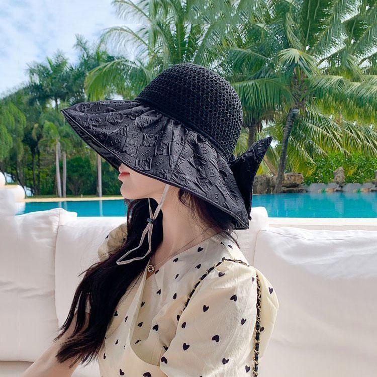 

Новая черная резиновая шляпа от солнца с бантом для женщин, соломенная шляпа с полой тульей с защитой от УФ-лучей, широкие поля для закрытия лица, солнцезащитная прохладная шляпа, шляпа рыбака чёрный