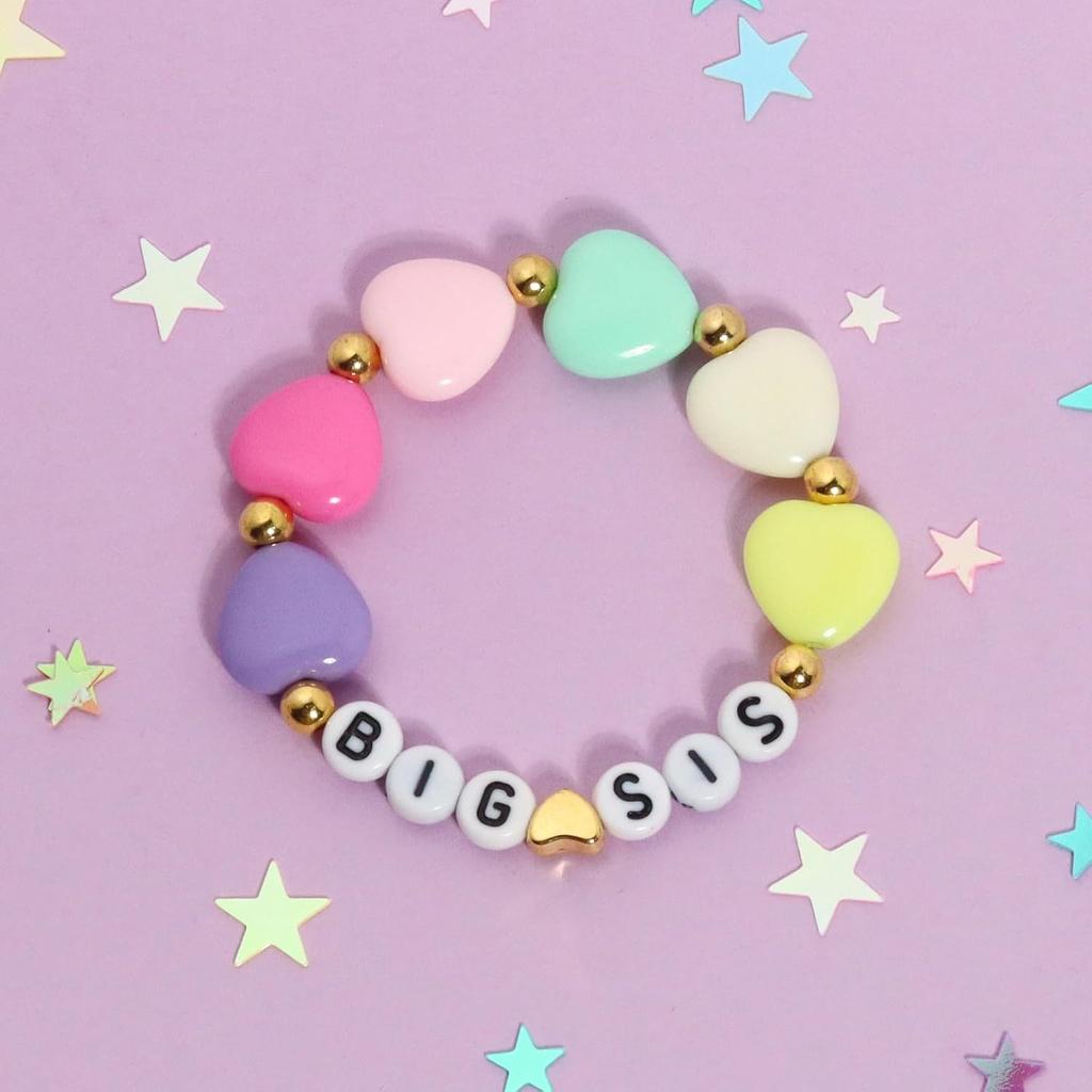Big Sister Bracelets, Heart Charm Beads Stackable Bracelet Surfer Stretch Accessories Jewelry Gift for Big Sis