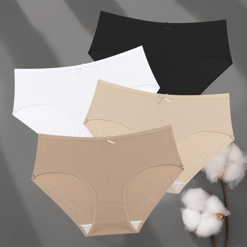 FINETOO 4 Stück Baumwolle Damen Unterwäsche Nahtlos Übergröße Niedrige Taille Slips Mädchen Bequeme Einfarbige Gemütliche Slips Dehnbare Lingerie