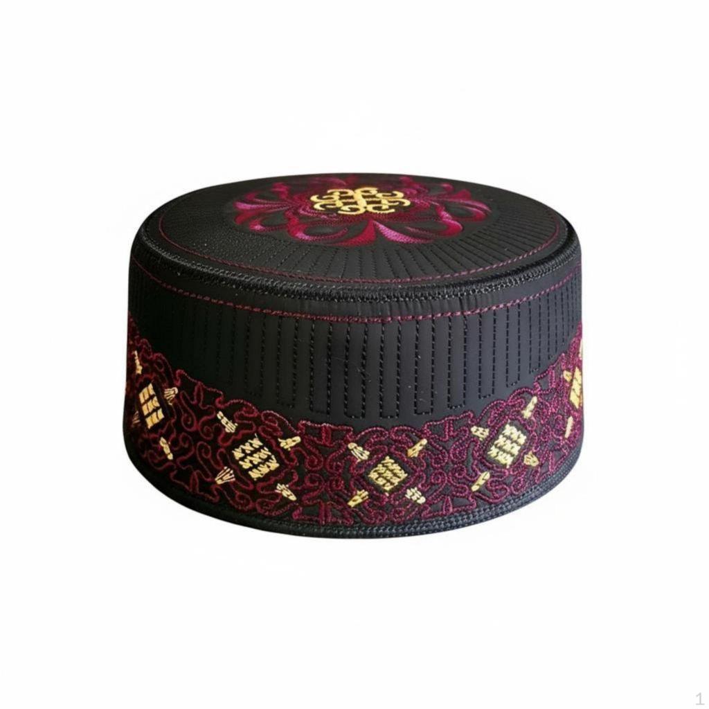Embroidered Men's Prayer Cap, Hard Saudi Hat, Polyester, Stage, Round 55 Recommended