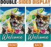 Dyrenson Welcome Summer Beach Cat Decorative Garden Flag, Coastal Sunshade Yard Outside Home Decoration Pet Owner Lover Gift