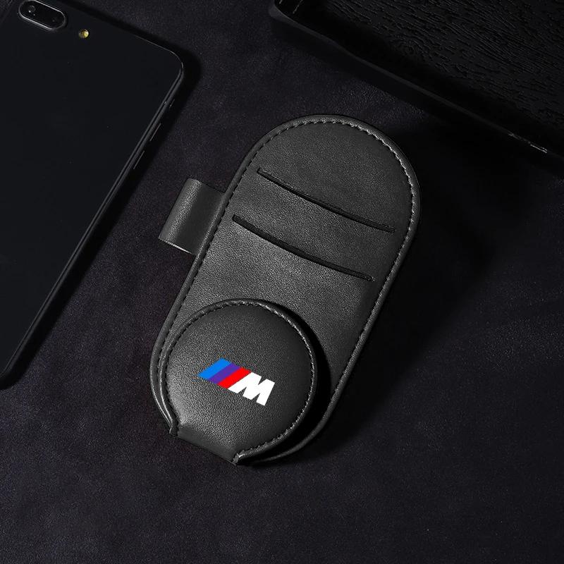 Skórzany Klips na Okulary Samochodowe Osłona Przeciwsłoneczna Wielofunkcyjny Klips na Okulary Przeciwsłoneczne Car Styling Dla BMW M Performance M3 M5 M6 F20 F10 F13 F15 F16