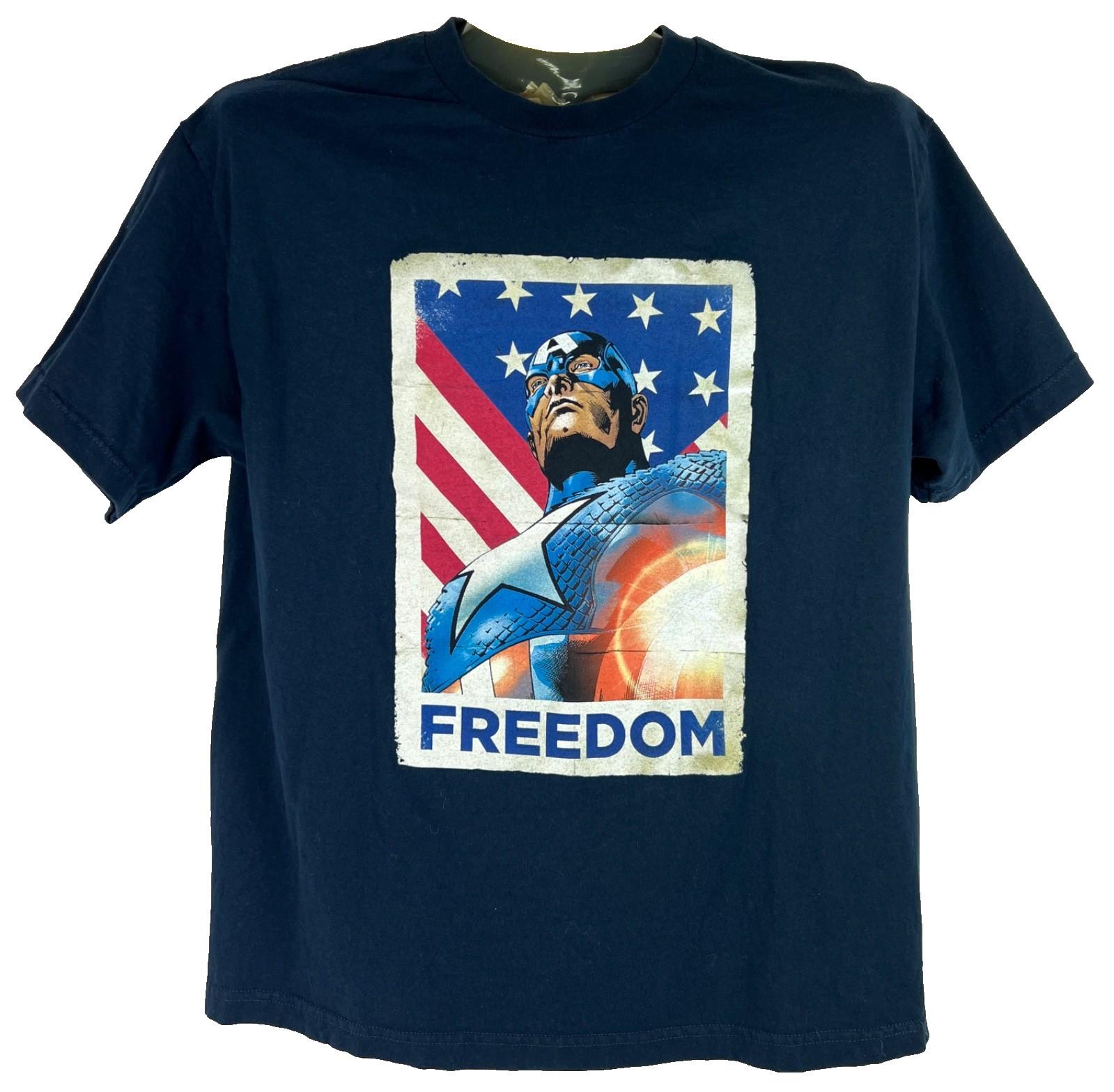 Marvel CAPTAIN AMERICA Blue T-Shirt XL FREEDOM USA Universal Studios 100% Cotton S
