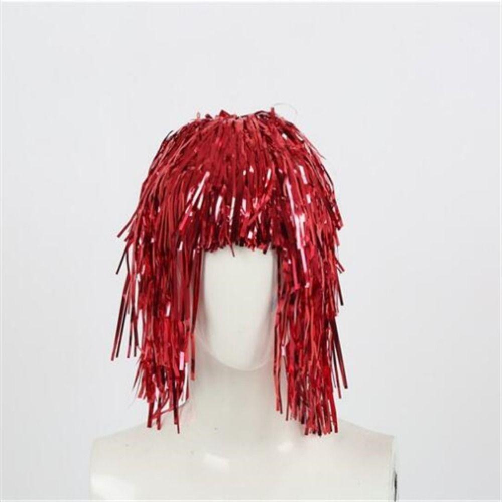 Glitter Halloween Colored Wig Funny Shiny Party Wig Short Foil Tinsel Wigs