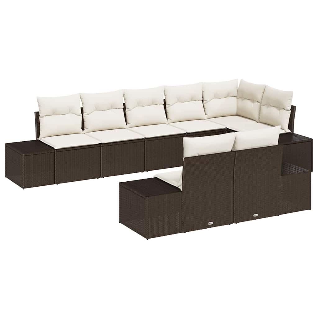 Garden Sofa Set with Cushions 8 pcs Brown and Cream Poly Rattan