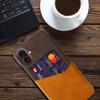 For iPhone 17 Case PU Leather Cloth Texture Hard PC Phone Cover with Card Holder
