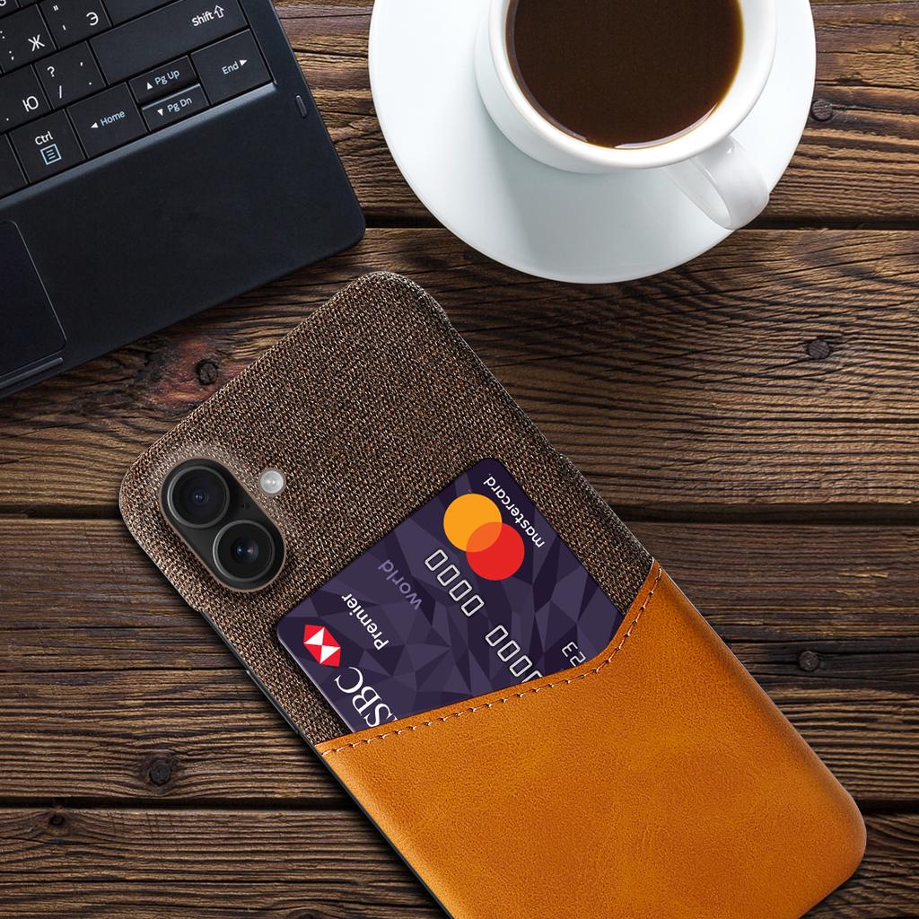 For iPhone 17 Case PU Leather Cloth Texture Hard PC Phone Cover with Card Holder