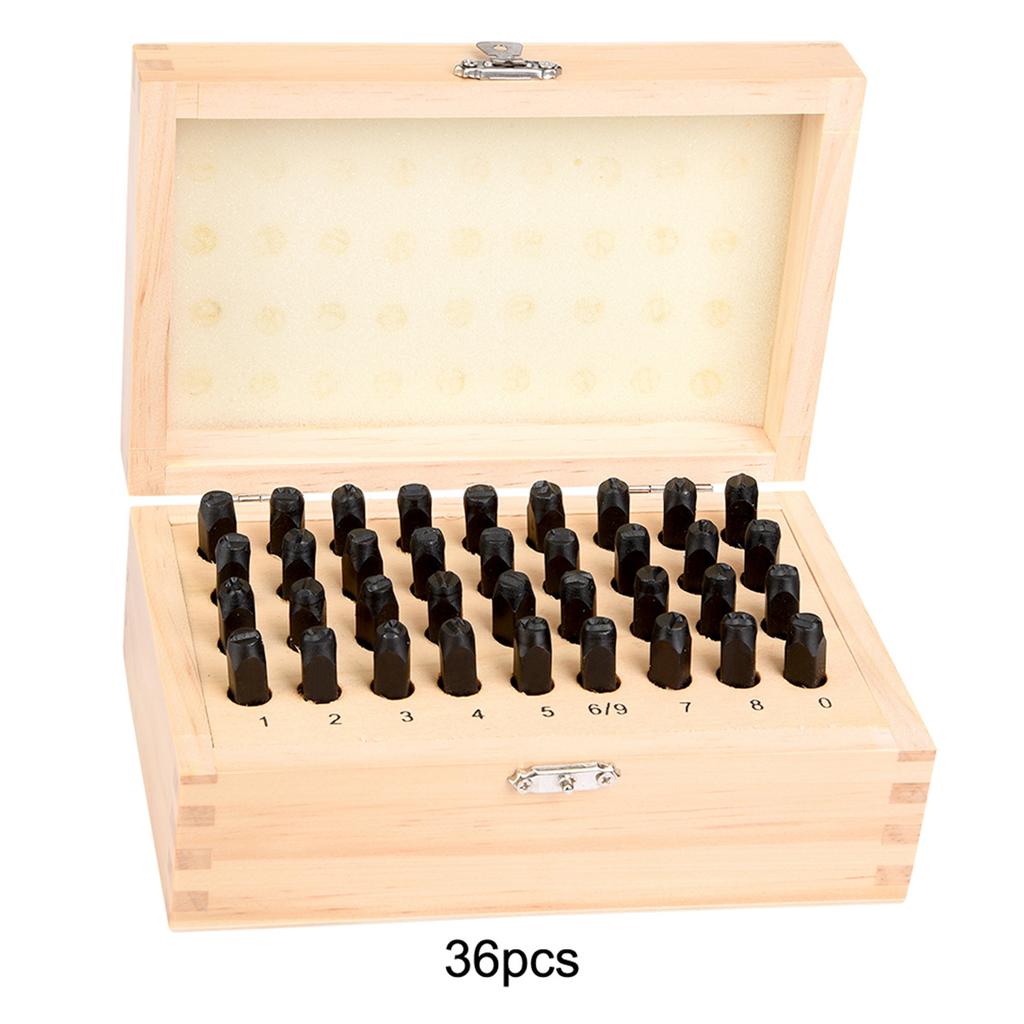 36PCS 4mm Steel Letter & Number Punch Set Alphabet Stamp Die Wooden Box Case
