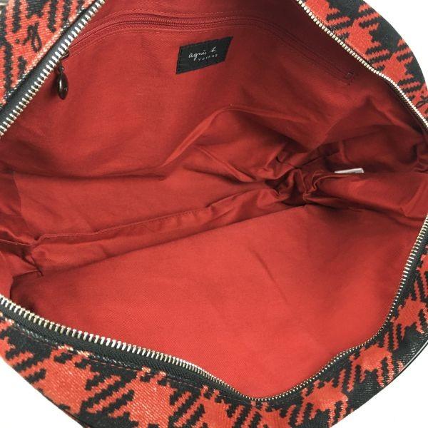 agnes b Mini Boston Handbag Red x Black Check Fabric Women’s Vintage Style(USED)