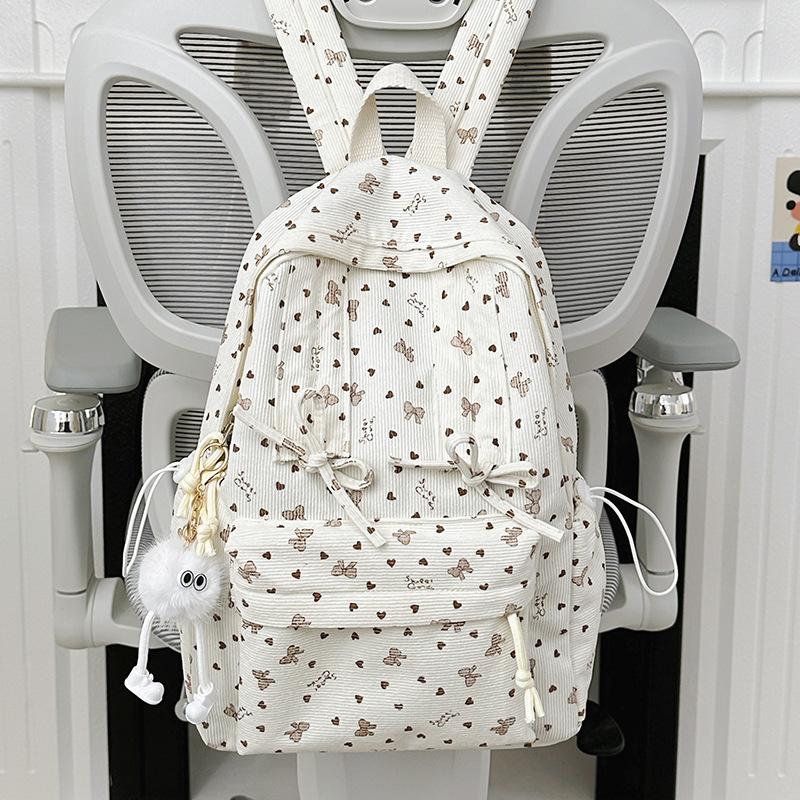 Schoolbag Corduroy Autumn and Winter New Large Capacity Backpack Student Class Commuter Versatile School Bag Going Out Travel Backpack Female