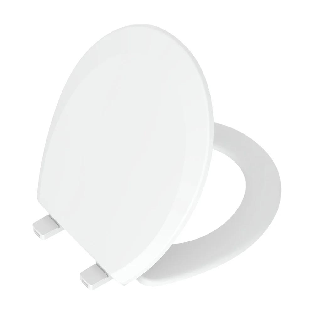 Plastic Round Toilet Seat Easy Install Durable Daisy White Elegant Beveled Edge Clean Surface Fits Most Toilets Bathroom Use