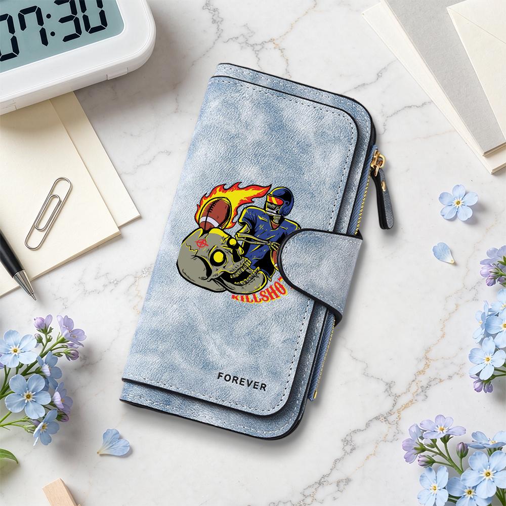 Gothic Skull Football Print Purse Forever Casual Multi Card Long Wallet