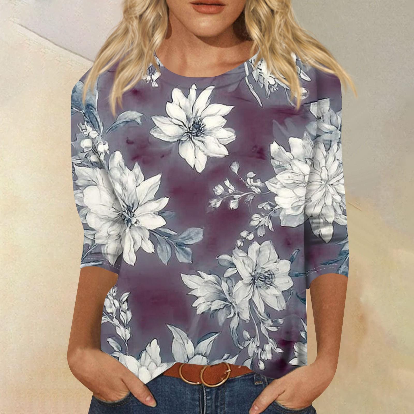 

Женская модная повседневная футболка с круглым вырезом и рукавом три четверти с принтом, топ XXXXL