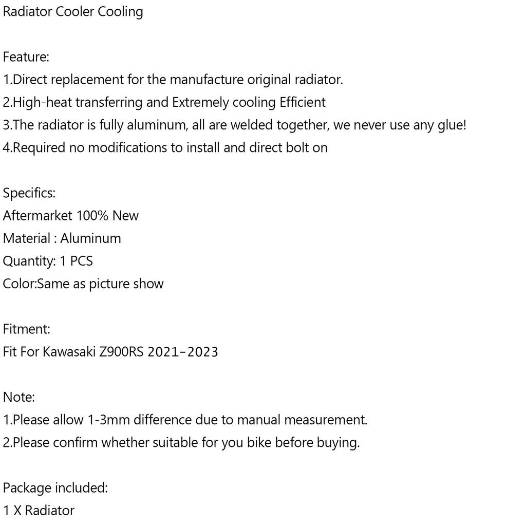 Aluminum Radiator Cooler Cooling For Motorcycle Kawasaki Z900RS 2021-2023