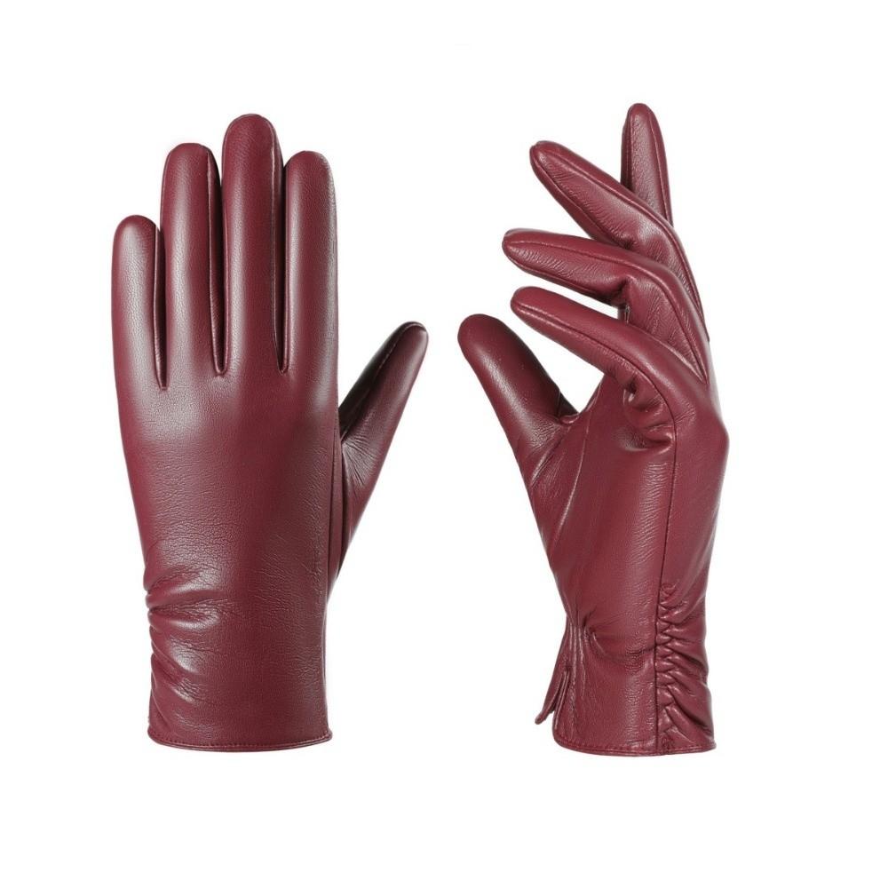 PU Leather Women's Gloves Fleece Lined Winter Warm Gloves Five Finger Gloves Driving Activity
