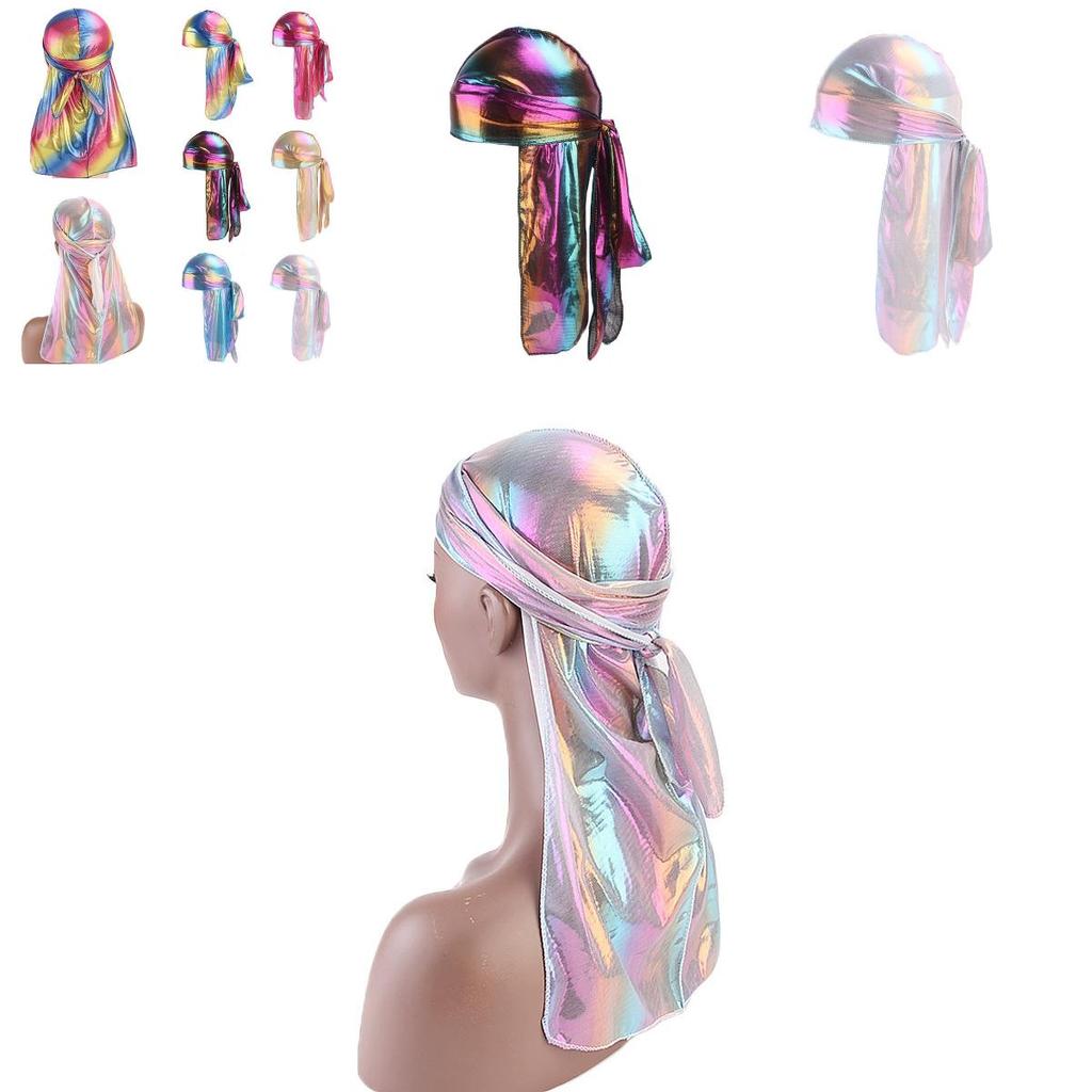 Männer Frauen Laser Bandana Turban Hut Mit Glitzer Regenbogen Stirnband Und Verstellbarer Passform