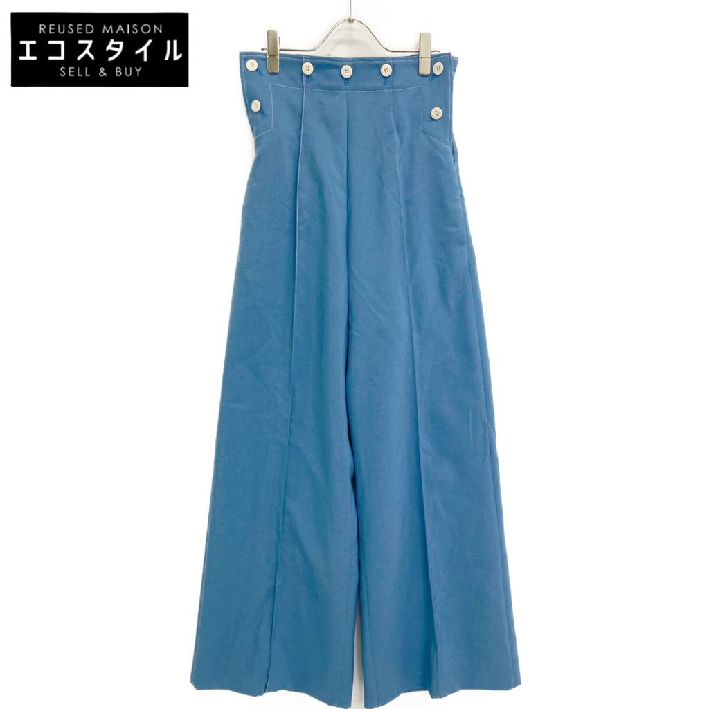 HYKE Blue 13283 White Stitch High Waist Marine Pants Bottoms 1 blueUsed