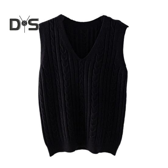 

Жіночий в язаний жилет з V-подібним вирізом без рукавів, пуловер із закрученою текстурою, однотонний повсякденний светр, жилет, повсякденний одяг 2XL чорний