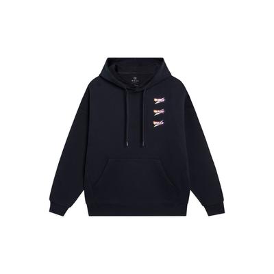 Li-Ning Einfarbiger Hoodie mit Kordelzug, langen Ärmeln, Unisex-Hoodie, Schwarz AWDT149-1