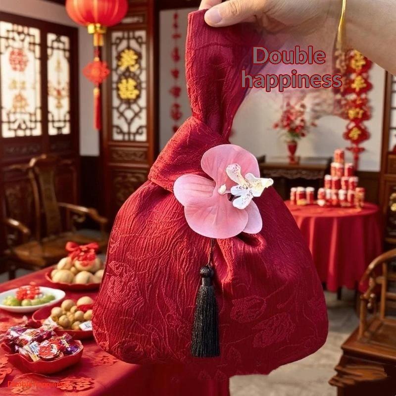 Small Item Pouch Tassel Knot Wrist Bag Storage Bags Flower Pendant New Chinese Style Handbag Cosmetic Bag Lunch Bag