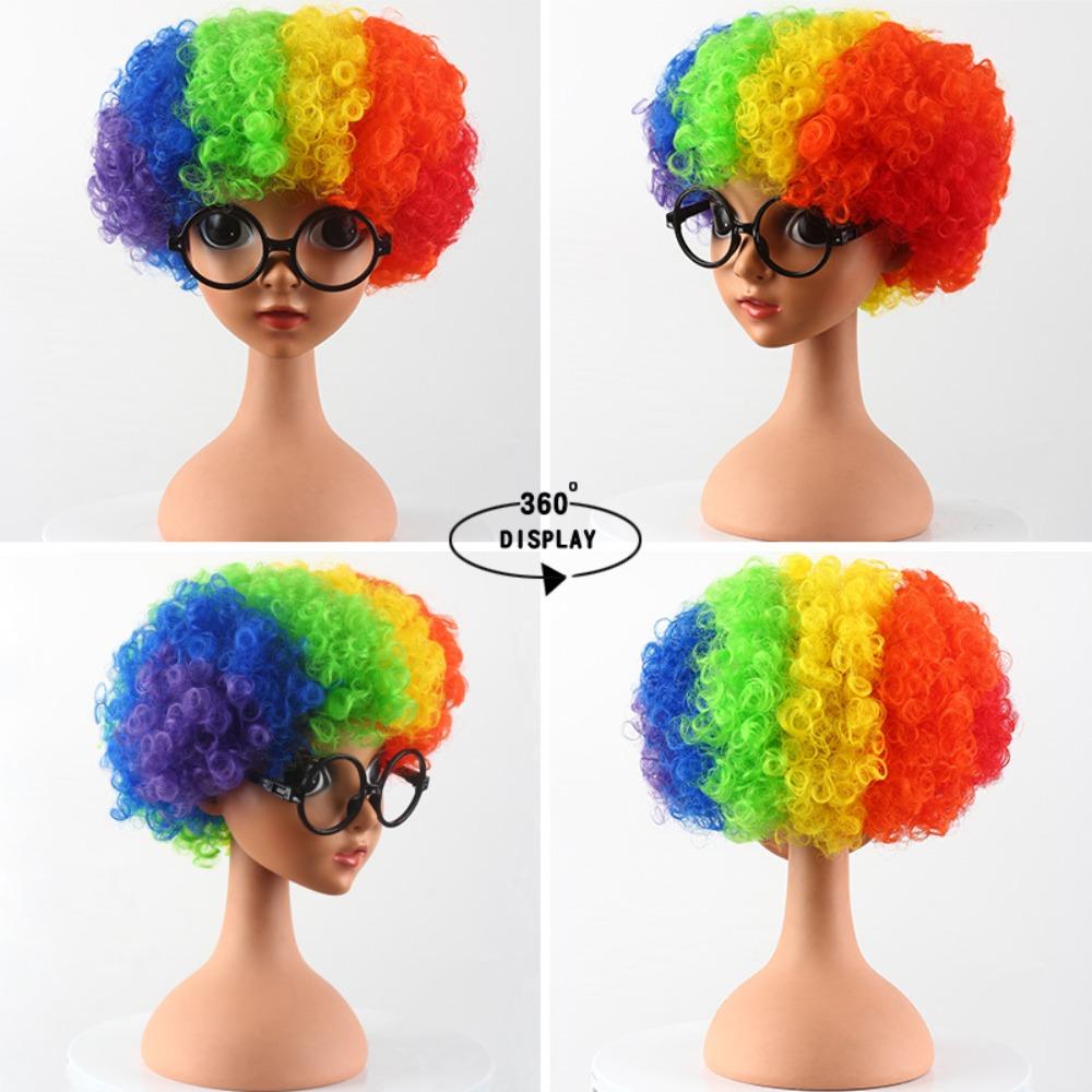 Funny Wig Football Fans Wigs Rainbow Halloween Cosplay Hairs Afro Curly Clown Wigs Christmas