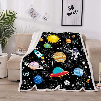 Space Planet Flannel Throw Blanket Super Soft Funny Travel Blanket Boys Kids Space Rocket Blankets Birthday Festival Home Decor