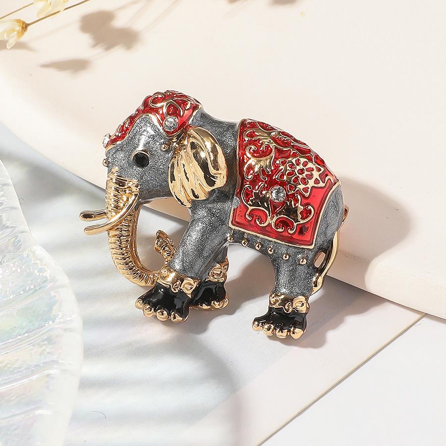 

Ретро-брошь в виде слона с бриллиантовой эмалью - маленькая булавка для женщин - аксессуар для пальто и свитера красный