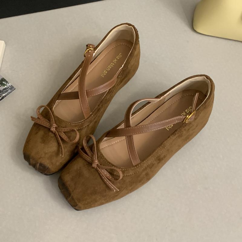 Fashion Flats Women Ballet Dance Shoes Bow Square Toe Fashion Loafers Shoes Designer Autumn 2025 New Dress Casual Cozy Zapatos De Mujer