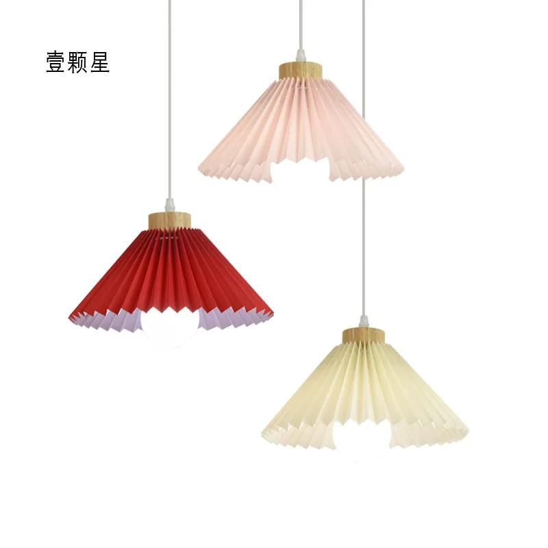 Retro Fabric Small Chandelier Solid Wood Home Restaurant Homestay Chandelier Nordic Single Head Living Room Bedroom Bedside Lamp