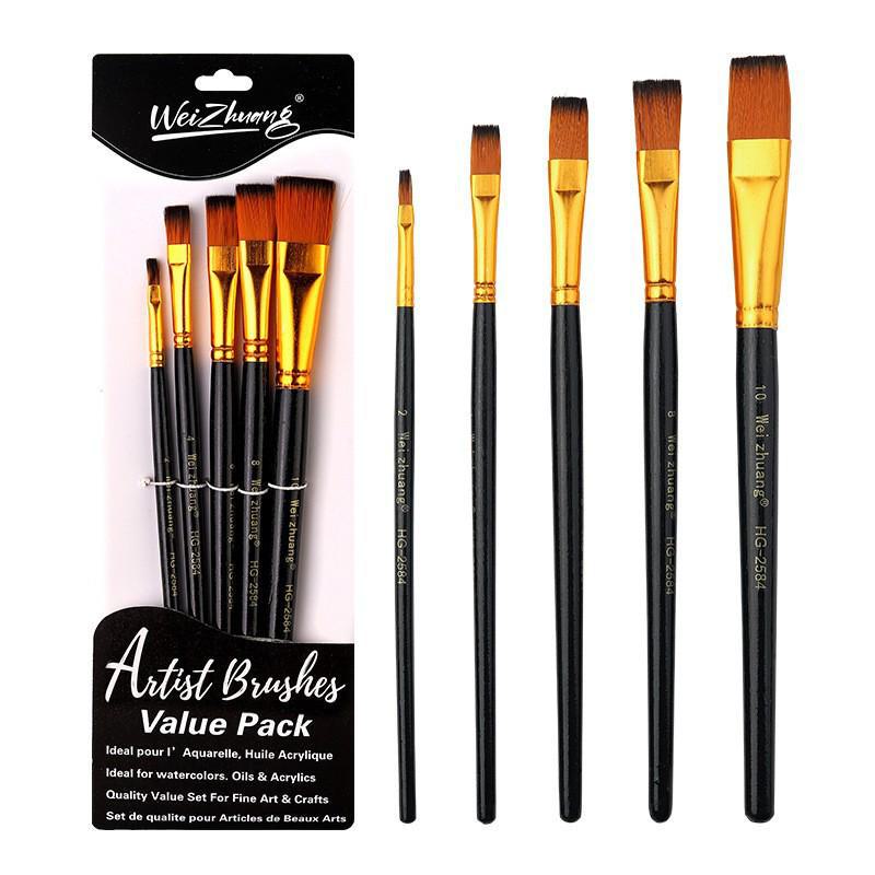 Perleťové bílé nylonové štětce na vlasy s olejem a akvarelem – sada 6 ks