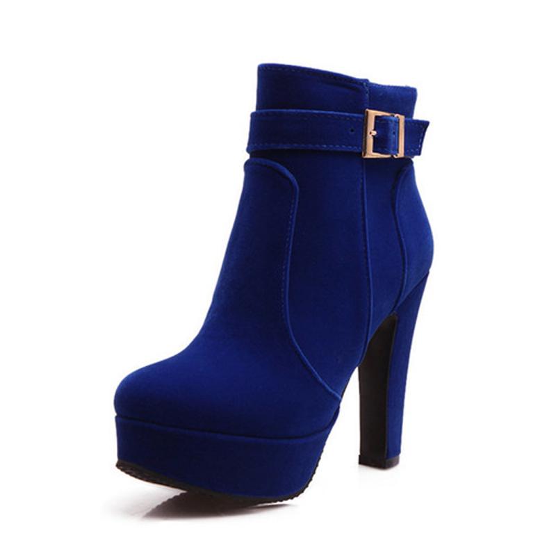 Damen High Heels Stiefeletten Damen Reißverschluss Plateau Sexy Party Kleid Pumps Damen Mode Schnalle Wildleder Motorradstiefel566