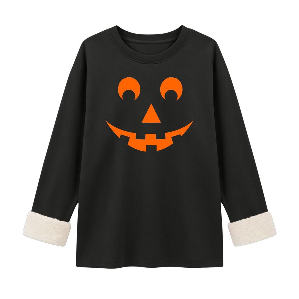 Women's Lined Long Sleeve Neck Top with Halloween Print for Winter Daily Wear