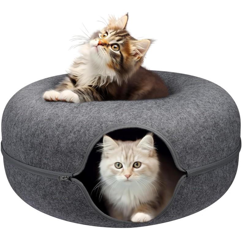 Round Tunnel Cat Bed Comfortable Donut House - Dark Gray
