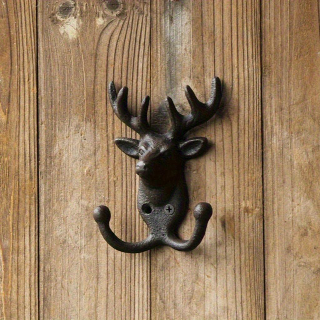 Vintage Deer Double Hook Wall Mount Coat Rack for Home Garden Courtyard Decoration