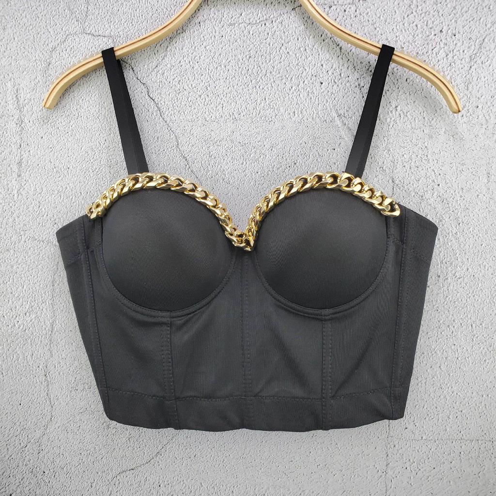 Chain-detail Strapless Tank Top with A Retro Design Slimming and Stylish Women's Top Camis & Tank Tops