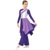 Girls Asymmetrical Hem Worship Dance Dress Elastic Waistband Pants Performance Set