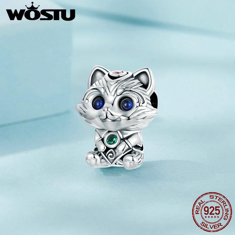 WOSTU 925 Sterling Silver Vintage Cross Pendant Heart Charm elephant Cat Beads Fit DIY Bracelet Necklace Retro Jewelries Gift